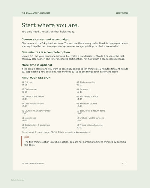 How the Reset Works: five-minute start and optional continuation